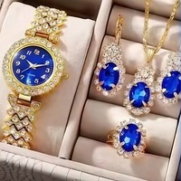 Ensemble de bijoux de luxe pour femmes, 4 pièces, montre à quartz, zircon, or rose, Diwali, Eid, Ramadan, boucles d'oreilles, collier, bague, sur mesure