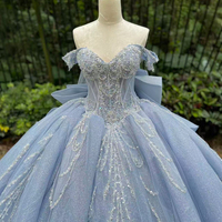 Robe de Quinceañera bleue, robe de bal, fournisseurs, grande taille, robe de mariée séquentielle, décorations en cristal, dos en dentelle, vêtements de fête pour femmes