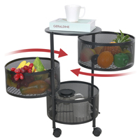 Vente directe d'usine cuisine stockage à 360 degrés chariot rotatif chariot étagère 3 couches fruits et légumes panier support avec roues