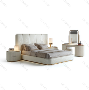 Modern Design Double Leather King <b>Bed</b> Wardrobe Dresser Wholesale Luxury Solid Wood Furniture Set for Hotels and Home Bedrooms - Product Image 1