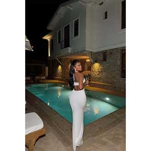 Vestido de Fiesta Blanco Estilo Princesa con Escote en Forma de E, Bordado, Tallas XS/XL, Tirantes Espagueti, Sin Tirantes, con Lazo, Disponible en Largo hasta la Rodilla - Product Image 1