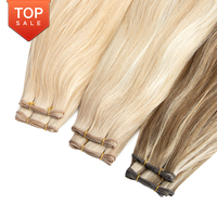 Doble dibujado 22 pulgadas Blonde Highlights Russi an Virgin Cabello ondulado rizado Invisible SDD Genius Trama Extensiones de cabello humano