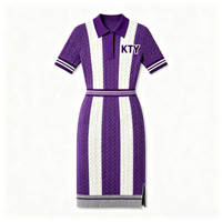 Robe midi en maille brodée avec fente latérale et taille élastique, anti-boulochage, sur mesure OEM/ODM, pour femme grande taille, style polo