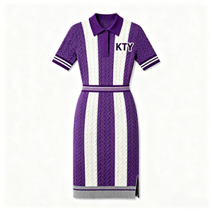 Abito Midi in Maglia con Ricamo e Spacco Laterale, Vita Elastica Anti-Pilling, Personalizzabile OEM ODM, Taglie Forti, Abbigliamento in Maglia da <span class=keywords><strong>Donna</strong></span>, Stile <span class=keywords><strong>Polo</strong></span> - Product Image 2