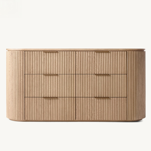 Commode moderne à 6 tiroirs en bois <span class=keywords><strong>clair</strong></span> avec design à rayures verticales, multifonctionnelle pour salon et chambre à coucher - Product Image 3