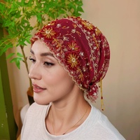Hijab floral de luxe à franges en queue de poisson lourd-Foulard musulman brodé à la main avec détails perlés