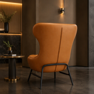 <span class=keywords><strong>Fauteuil</strong></span> d'angle de luxe en <span class=keywords><strong>cuir</strong></span> cognac, ergonomique, capitonné, à dossier haut, pour lecture, avec pieds en métal, idéal pour salon de penthouse - Product Image 4