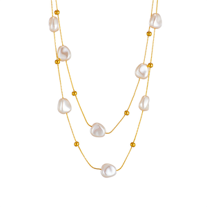 Collar de Perlas Irregulares con Baño de Oro PVD de 18K y Acero Inoxidable para Mujer |   Elegante Joyería de Estilo Barroco en Capas - Product Image 1