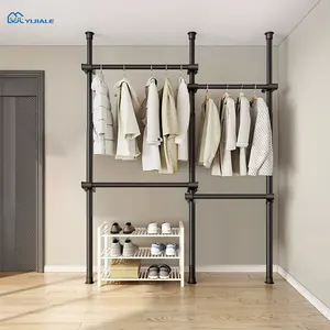 Floor To Ceiling Metal Rod Classic Balcony Foldable Drying Rack Clothes Laundry Drying Racks