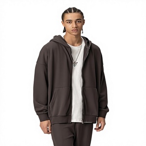 Vêtements pour hommes <span class=keywords><strong>RS</strong></span> |   Manteau pull zippé en coton épais 400G, couleur unie, à capuche, style streetwear, coupe ample, collection Automne Hiver - Product Image 1