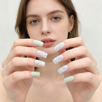 Ongles press-on en ABS dégradé vert menthe et violet clair pour femmes (24 pièces) – Design carré, usage quotidien, élégants et tendance