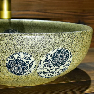 Canton Fair Artístico Hecho a mano Europa <span class=keywords><strong>Vintage</strong></span> Lavabo de cerámica Lavabo de baño Encimera Lavabo verde decorativo - Product Image 5