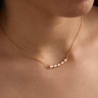 Collar de Cadena de Acero Inoxidable 316 con Baño de Oro PVD de 18K, Diseño de Lujo Ligero y Encantador, con Circonita Corte Pera, Resistente al Agua, Regalo Ideal