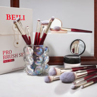Ensemble de pinceaux de maquillage de voyage vegan de luxe personnalisé, manche en bois rouge bordeaux, kit de pinceaux de maquillage dorés personnalisés, marque privée