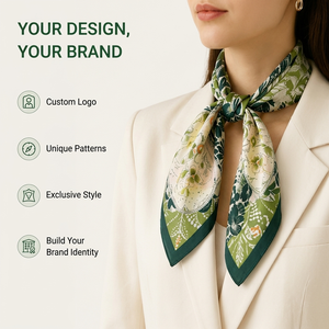 Écharpe carrée de luxe à motifs floraux et géométriques, imprimée sur mesure, effet soie, bandana tendance, design personnalisé, fabricant OEM ODM - Product Image 5