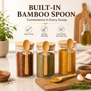 8 Pack Glass Spice Jars with Bamboo Lids and Attached Spoons Airtight Seasoning <strong>Containers</strong> for Salt <strong>Herbs</strong> and <strong>Kitchen</strong> Storage - Product Image 3