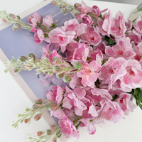 Plante artificielle de couleur rose, toucher réel, légère, branche et feuilles de Delphinium, parfumée, réaliste, décoration d'intérieur, faite à la main