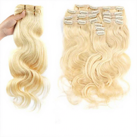 Extensions de cheveux blondes à clipser, 100% naturelles, double épaisseur, vierges russes Remy, cuticules alignées, sans couture, ombrées, 7 pièces, 24 pouces