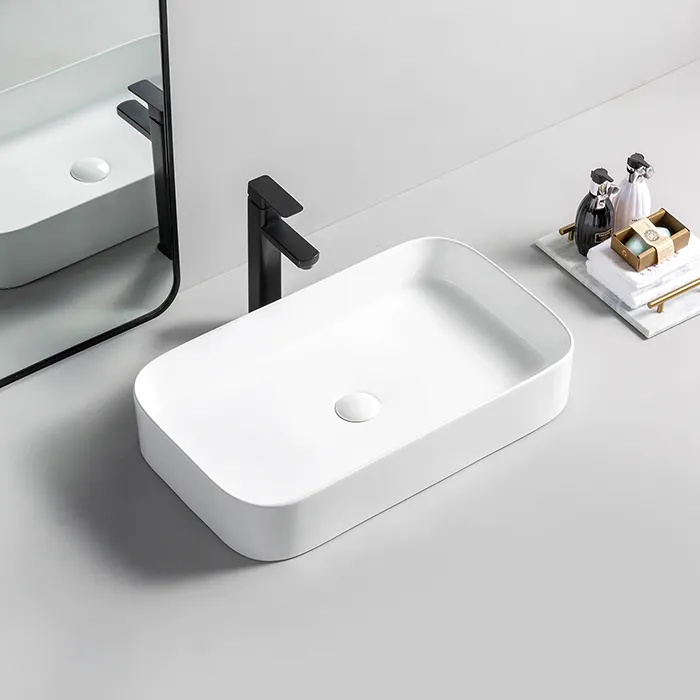 Modern Sanitary Ware Rectangle Porcelain Ceramic Bathroom Sink Above Counter Hand Wash Basin
