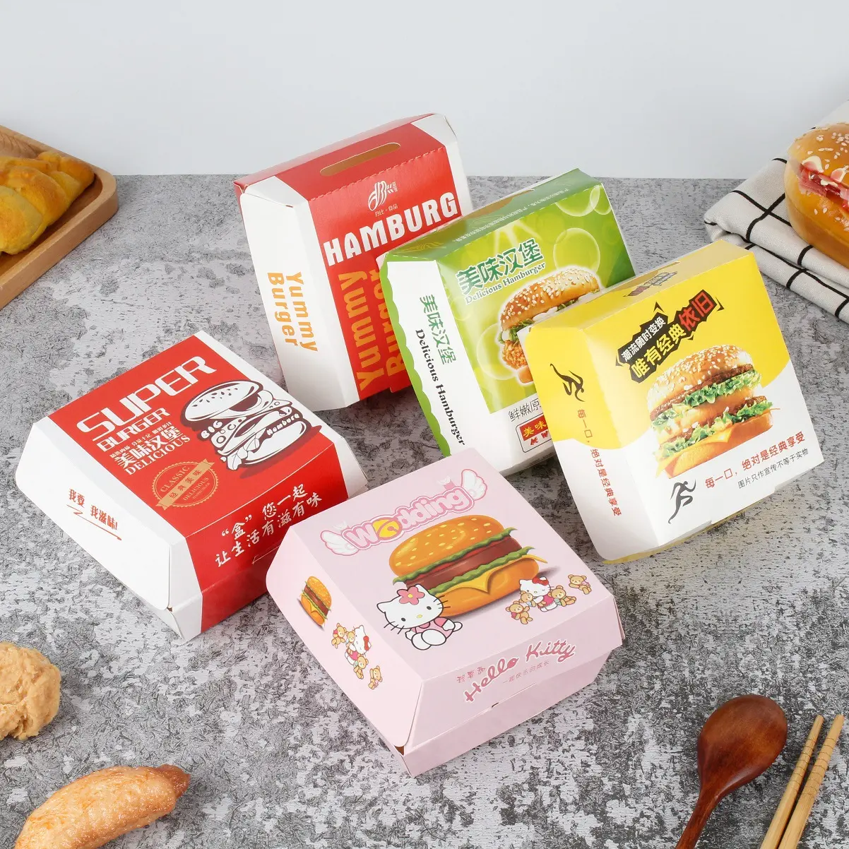 Takeaway Fold-free Kraft Paper Disposable Fried Chicken Burger Packaging Box