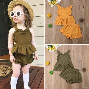Conjunto de Ropa de Verano 2019 para Bebés y Niñas Pequeñas, Blusa sin Mangas de Algodón y Lino + Pantalones Cortos, Conjunto de 2 Piezas - Product Image 3