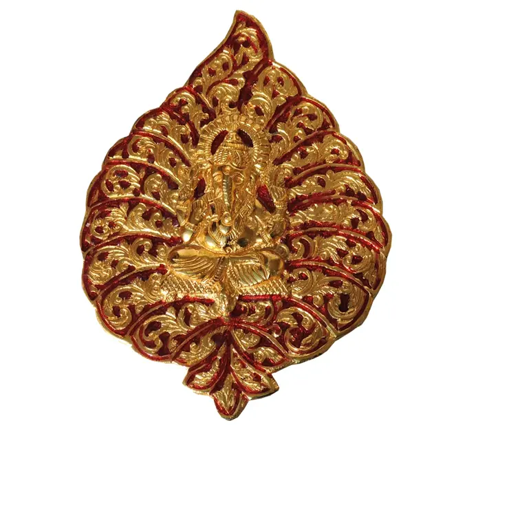 Handmade Indian Antique Golden Ganesha Idols Small Ganesh Red Leaf Home Decoration Creative Modern Design for Wedding Favors