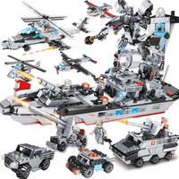 Croiseur militaire blocs de construction 8 en 1 WW2 navire militaire jouet brique ensemble véhicules avion de chasse tige guerre Action jouets éducatifs