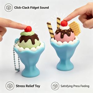 Porte-clés Vashine imprimé en 3D en forme de crème glacée, jouet anti-stress avec son clac-clac, breloque de sac colorée, cadeau - Product Image 1