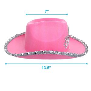 <span class=keywords><strong>Sombrero</strong></span> <span class=keywords><strong>vaquero</strong></span> rosa con Tiara parpadeante para mujer, gorra de disfraz de <span class=keywords><strong>princesa</strong></span> vaquera, novedad - Product Image 4