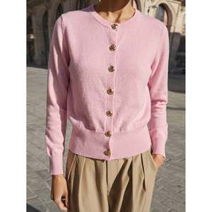 Cardigan en laine à col rond avec boutons dorés, bleu marine, pull pour femme, taille XS, doux pour la peau - Product Image 3