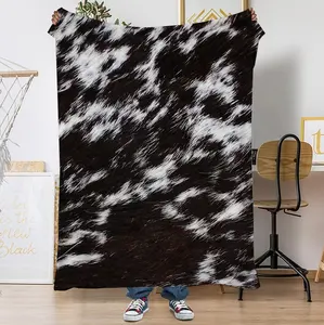 Personalised Black White Brown Chocolate Cow Print Hotel Home 4 Seasons Flannel Blanket