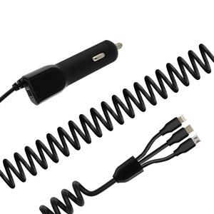 Cargador de coche 1 a 3 USB tipo C con cable para dispositivos Android, blanco y negro, entrada 5V2.1A 12V - Product Image 3