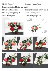 <strong>Tula</strong> Rose Silk Flowers 61cm 4 Heads Multi Color for Wedding Photography Props - Product Image 6