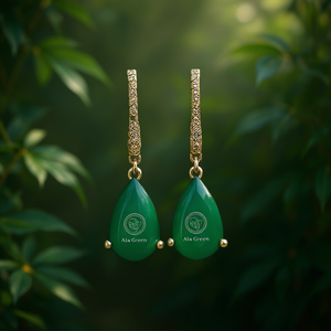 Ara Gnoun Pendientes de piedra verde con forma de gota de agua chapados en oro, joyería clásica para fiesta para mujer - Product Image 2