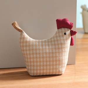 Creative Fabric Chicken Door Stop Checkered Design Floor Mount Decorative Household Accessory - Product Image 2