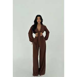 ชุดเซ็ตเสื้อฮู้ดและกระโปรงสปอร์ตสีน้ำตาล Adelina สำหรับผู้หญิง ไซส์ XS ทรงหลวม พร้อมเชือกผูก 2 ชิ้น - Product Image 3