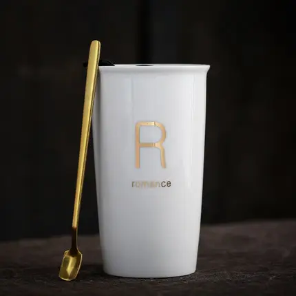 Custom Gold Logo H Double Wall Ceramic Travel Mug with Lid, 12-oz coffee mug with lid