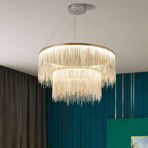 Customization Personality Modern Aluminum silver chain hanging light <b>tassel</b> <b>fringe</b> Chandelier - Product Image 3