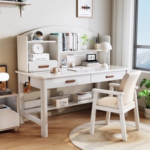 Escritorio de Estudio para Niños de Madera Maciza con Estantería, Cajones de Almacenamiento, Diseño Escandinavo para Estudiantes de Primaria y Secundaria, Uso Doméstico - Product Image 4