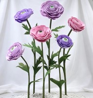 Bunga Ranunculus Peony EVA Ungu Oranye Raksasa Langsung dari Pabrik 5pcs untuk Dekorasi Latar Belakang Panggung Fotografi Pernikahan