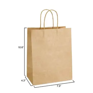 Bolsas de papel Kraft desechables, embalaje ecológico para guardar alimentos, para restaurante, color marrón, recicladas