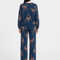 Ensemble pyjama décontracté pour femme, col rond, broderie florale, tricot, deux pièces, pull ample, pantalon large, vêtements de nuit, hiver, vêtements de détente doux