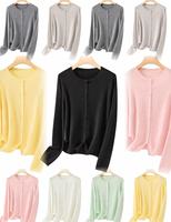 Cardigan en maille côtelée respirant à volants et col en V, manches longues, boutonnage simple, couleur unie, décontracté, pour femme, été