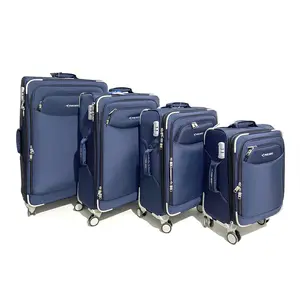 蓝色尼龙材质红色皮革图案行李箱低价格质量行李箱