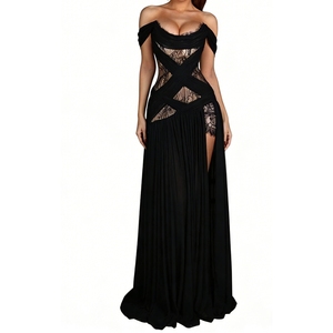 Robe de soirée longue sexy pour femme, épaules dénudées, en dentelle, avec bretelles croisées, robes de soirée formelles tendance - Product Image 1