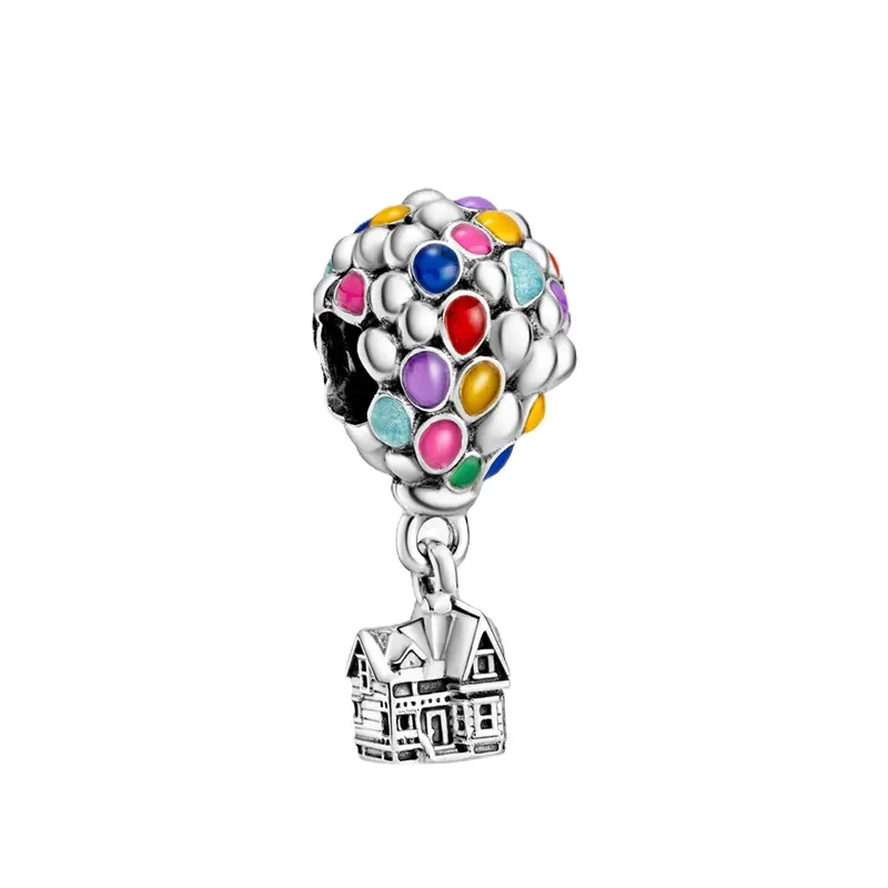 Personality Colorful Hot Air Balloon Flying House Travels Movie UP Pendant Big Hole Charms Beads for Jewelry Making