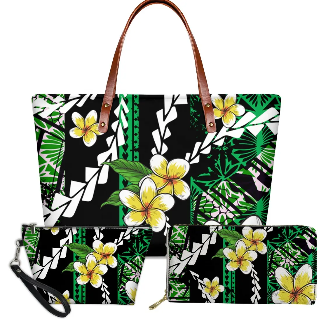 Newest Traditional Floral Polynesian Tribal Print 3 Set Handbag Purses And Handbags Shoulder Bags For Ladies Handbags Customized