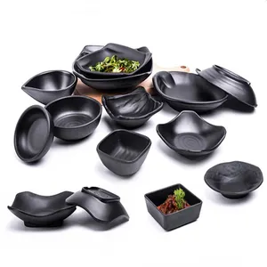 Japanese Restaurant Melamine Dipping Soy Sauce Dishes Sushi Wasabi Small Sauce Dish Black Frosted Melamine Bowl Plate Set