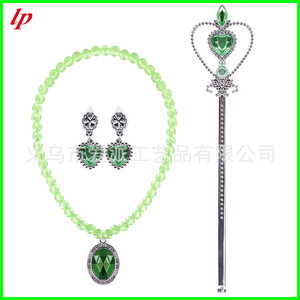 Ensemble d'accessoires de costume de princesse verte, couronne, baguette magique, collier, boucles d'oreilles, gants pour filles, déguisement de fête - Product Image 3