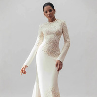 Design de mode De Luxe De Haute Qualité Vintage Serré Banquet Élégant Crochet Fleur Fishtail Robe Blanche